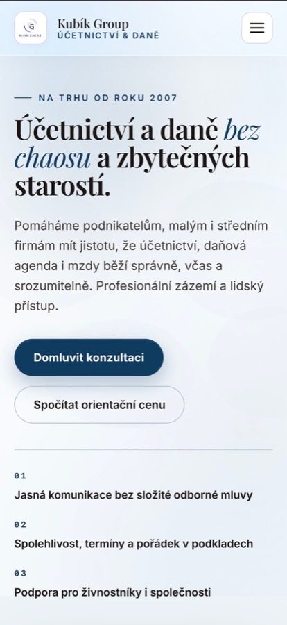 Náhled webu Kubík Group Účetnictví a daně na mobilu